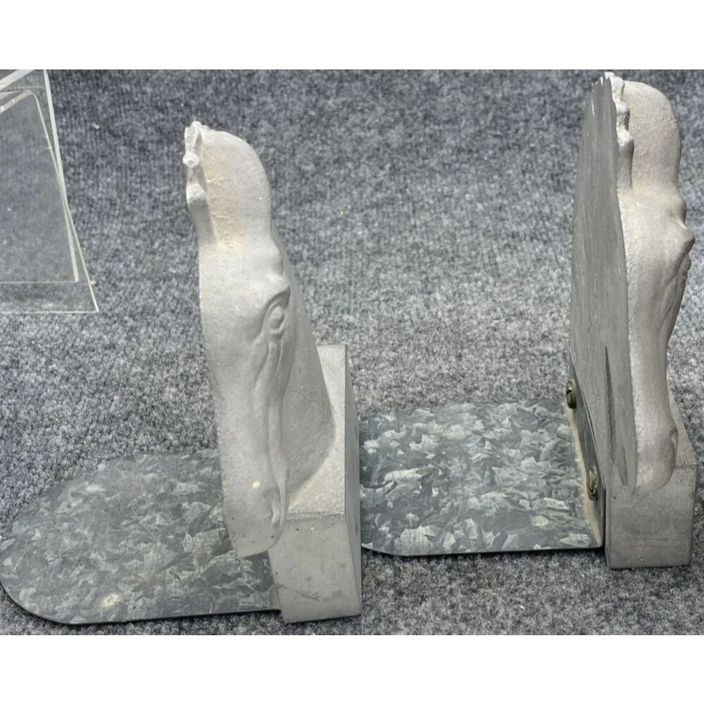 Solid Cast Aluminum Horse Head Bookends Chess Knight Equestrian Vintage 7